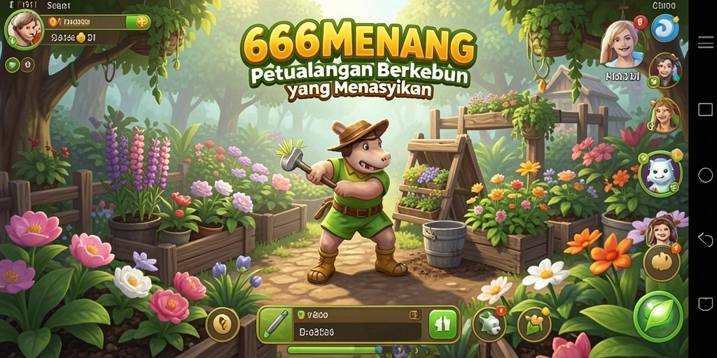 Tampilan gameplay <strong>666MENANG</strong> yang mengasyikkan dengan kebun yang berwarna-warni.