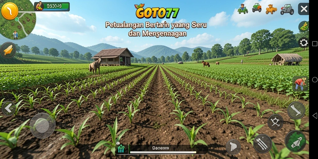 Screenshot utama GOTO77 menampilkan aktivitas bertani yang seru dan interaktif.