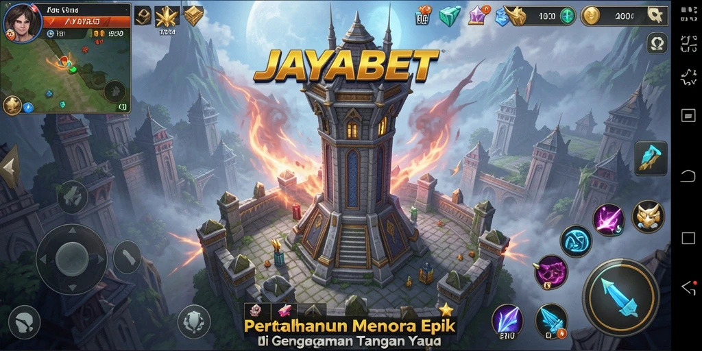 Screenshot JAYABET menunjukkan aksi pertahanan menara yang intens.