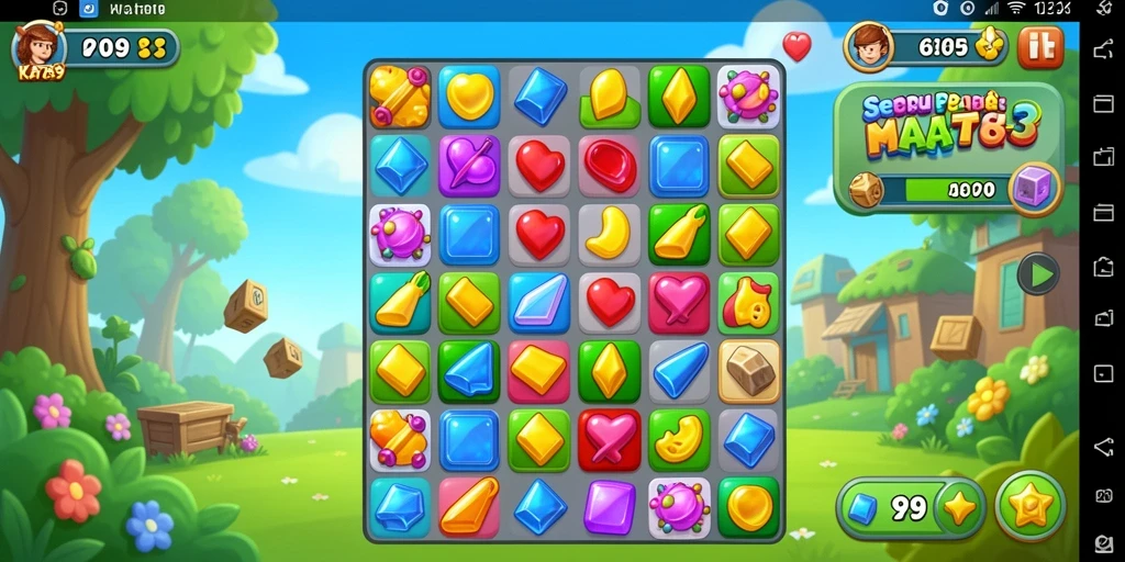 Screenshot KA789 menampilkan gameplay seru dan penuh warna dari game Match-3.