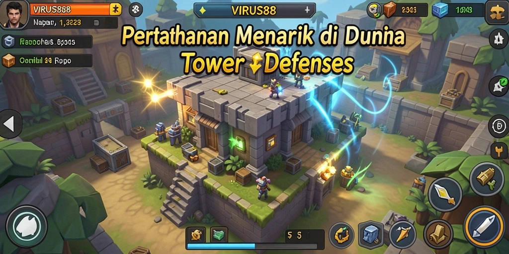 Tampilan gameplay penuh aksi dari VIRUS88 dalam kategori Tower Defense.