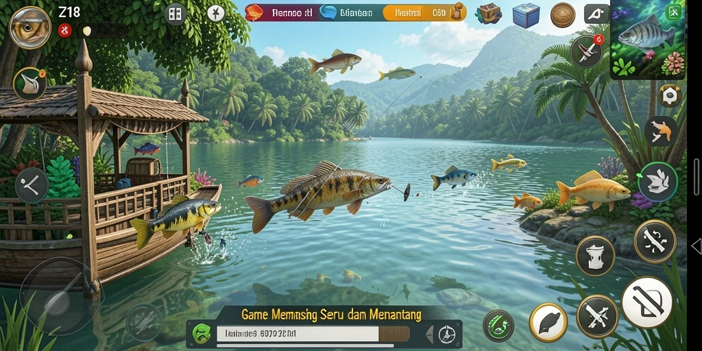 Tampilan gameplay Z18 yang menakjubkan saat memancing di lokasi yang indah.